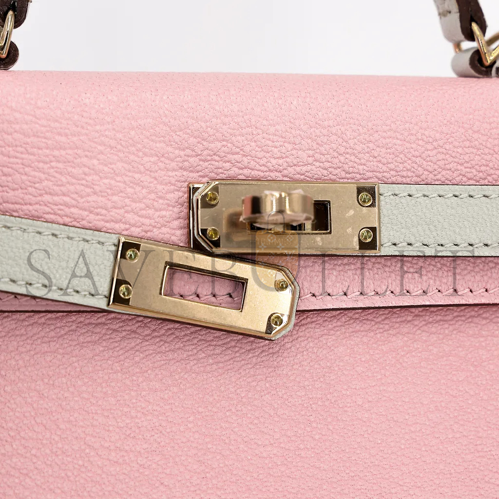 HERMÈS MINI KELLY II GOATSKIN CHERRY BLOSSOM PINK MILKSHAKE PLATINUM BUCKLE (19*12*5.5cm) 